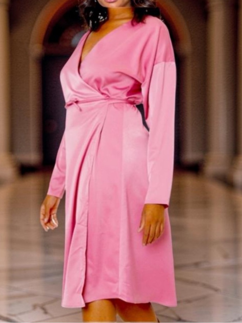 Pink Satin Dress Nasty Gal Pink Satin Dress Wrap Midi Dress NWT Size 18